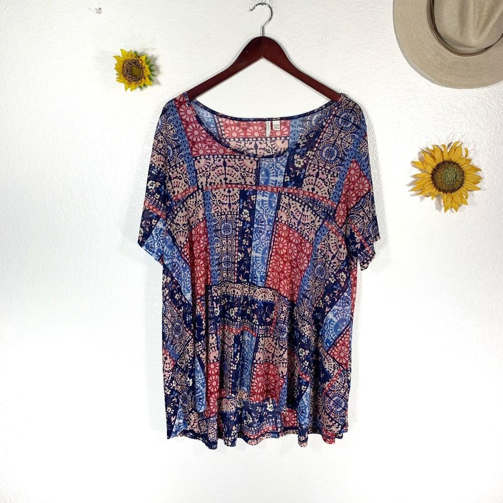 Est. 1946 22/24W Sheer Blouse Floral Print Short Sleeve